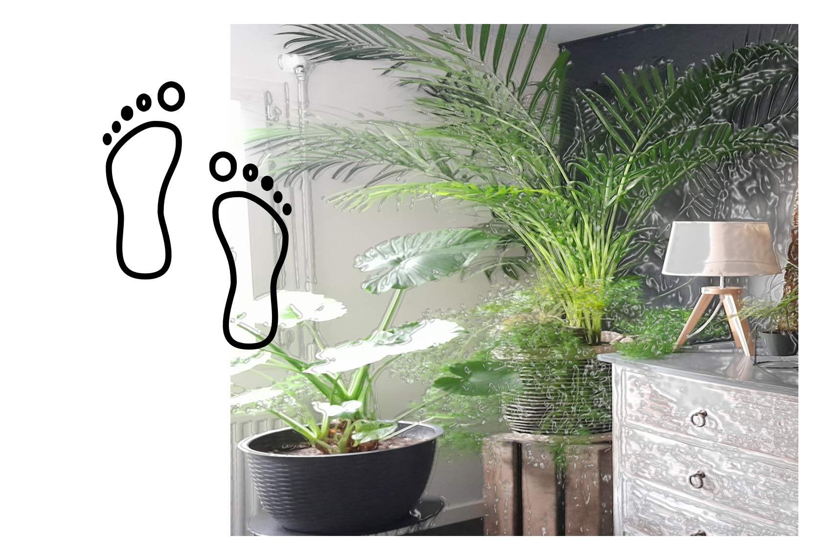 dessin pieds à gauche de végétation avec ambiance zen